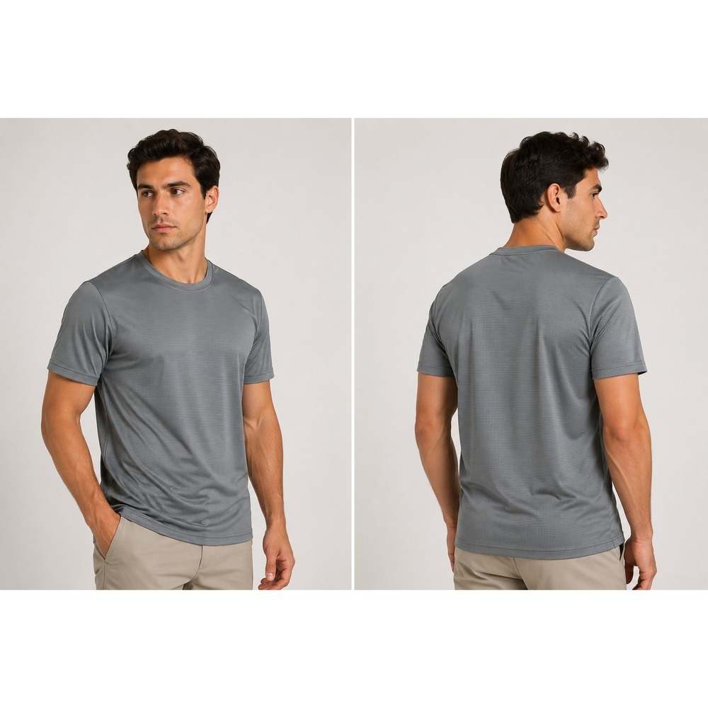 OKP Men's Large Gray Athletic Performance T Shirt Short Sleeve Crew Neck